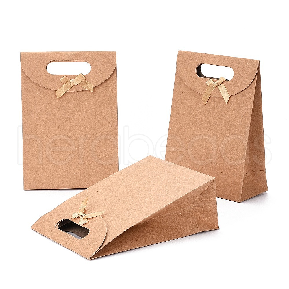 Wholesale 30 pcs, Kraft Paper Gift Bags with Ribbon Bowknot Design
