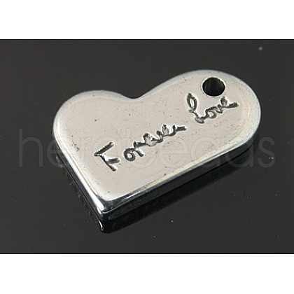 Tarnish Resistant Valentine's Day Gifts Making 304 Stainless Steel Flat Heart Carved Word Forever Love Charms STAS-Q096-1