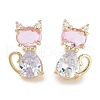 Cat Shape Brass Micro Pave Cubic Zirconia Stud Earrings for Women EJEW-E310-03G-2