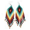 Square Pattern Glass Tassel Dangle Earrings HJ7780-5
