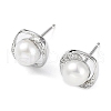 Anti-Tarnish Cubic Zirconia Sauqre with Natural Pearl Stud Earrings EJEW-F318-12P-1