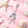 Woven Net/Web with Feather Alloy & Dyed Synthetic Turquoise & Glass Seed Pendant Decorations HJEW-MZ00238-02-2
