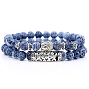 2Pcs 2 Style Natural Crackle Agate Stretch Bracelets Set with Alloy Buddha Head MATO-PW0001-074K-1