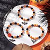 3Pcs 3 Styles Halloween Theme Baking Painted Glass & Natural Black Onyx(Dyed & Heated) & Synthetic Turquoise Round Beaded Stretch Bracelets BJEW-MZ00188-1