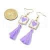 Glass Rectangle with Tassel Dangle Earrings EJEW-MZ00065-2