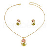Flat Round Brass & Resin & Rhinestone Pendant Necklaces & Stud Earrings Sets FS-WG2BFFC-01-5