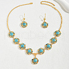 Middle Eastern Synthetic Turquoise & Iron Flower Pendant Necklace & Earrings Sets for Wedding PJ7760-5