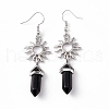 Natural Obsidian Bullet with Sun Dangle Earrings EJEW-I276-01P-10-3