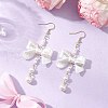 304 Stainless Steel ABS Plastic Imitation Pearl Bowknot Dangle Earrings EJEW-JE06412-1
