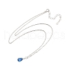 925 Sterling Silver Sapphire Rhinestone Teardrop Pendant Necklace for Women NJEW-V013-01P-4