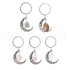 Alloy Hollow Moon Charm Keychains with Natural Gemstone Nuggets Charm KEYC-JKC00423-1