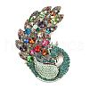 Peacock Alloy Rhinestone Brooch for Backpack Clothes JEWB-P046-04AG-1