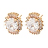 Oval Brass Micro Pave Cubic Zirconia Stud Earrings for Women EJEW-G428-27G-6