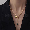 Alloy Pave Black Glass Oval Heart Pendant Necklaces with OT Toggle Clasps FS-WGED1AD-01-2