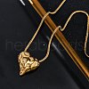 304 Stainless Steel Textured Heart Pendant Snake Chain Necklaces NJEW-U026-11G-1