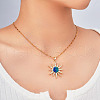 Brass Shiny Clear Cubic Zirconia & Blue Enamel Pendant Necklaces for Women JZ5405-2-2