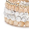 5Pcs 5 Style Natural Wood & Howlite Round Beaded Bracelets Set BJEW-JB08820-6