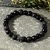 Natural Lava Rock & Black Stone & Black Obsidian Round Beads Stretch Bracelets WS9904-1-1