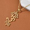 304 Stainless Steel Hollow Cut Yoga Om Lotus Flower Pendant Necklaces NJEW-Z073-02G-04-3