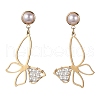 Butterfly Shell Pearl Dangle Stud Earrings EJEW-TA00356-1