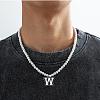 PVC Initial Pendant Plastic Pearl Round Beaded Necklaces for Women Men FS-WGA2226-02-1