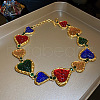 Medieval-Style Alloy Pave Colorful Resin Heart Link Chain Choker Necklaces for Women FS-WG60C09-01-1