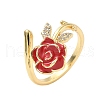 Flower Brass Micro Pave Cubic Zirconia Cuff Rings RJEW-A069-02B-02G-4