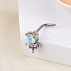 Bohemian Style 304 Stainless Steel Pave Clear AB & Deep Pink Cubic Zirconia L-Shaped Nose Rings FS-WG96CDA-18-1