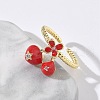 Brass Micro Pave Clear Cubic Zirconia Enamel Adjustable Cuff Rings for Women RJEW-G350-01E-G-2