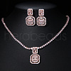 Square Brass Micro Pave Clear Cubic Zirconia Pendant Necklaces & Stud Dangle Earrings Sets FS-WG98D1F-02-1