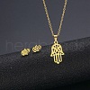304 Stainless Steel Hamsa Hand Stud Earrings and Pendant Necklace AJEW-B019-05-1
