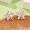 Flower Brass Micro Pave Cubic Zirconia Stud Earrings for Women EJEW-G428-28B-02-3