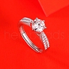 Mother's Day Rings Rhodium Plated 925 Sterling Silver Micro Pave Cubic Zirconia Adjustable Rings AJEW-U007-14P-2