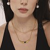 304 Stainless Steel Pave Natural Lapis Lazuli New Moon Pendant Necklaces NJEW-H071-01G-1