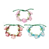 3Pcs Floral Acrylic Beads Braided Bead Bracelets for Women BJEW-MZ00184-4