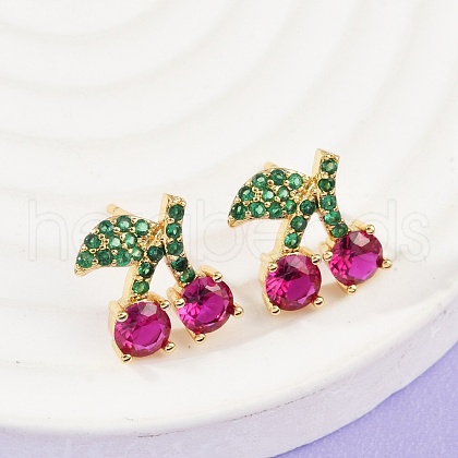 Cherry Brass Micro Pave Cubic Zirconia Stud Earrings EJEW-F895-26A-G-1
