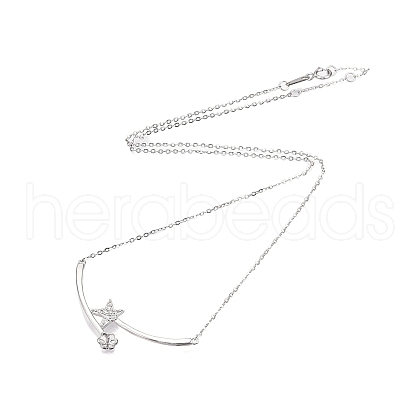 Rhodium Plated 925 Sterling Silver Clear Cubic Zirconia Star Pendant Necklace Making STER-T007-104P-1