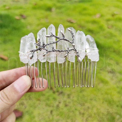 Electroplated Natural Quartz Crystal Hair Combs PW-WG34231-04-1