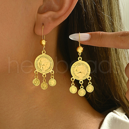 Vintage Geometric Coin Tassel Brass Hoop Earrings JE1734-2-1