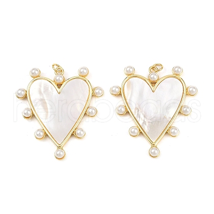 Brass Pave Natural White Shell Pendants KK-S526-65G-1