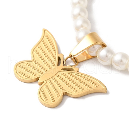 Butterfly Ion Plating(IP) 304 Stainless Steel Pendant Necklaces NJEW-K274-03G-1