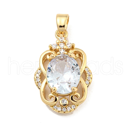 Brass Micro Pave Clear Cubic Zirconia Pendants X-KK-P263-26KCG-03-1