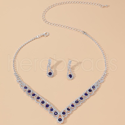 Teardrop Alloy Rhinestone Pendant Necklaces & Stud Earrings Sets FS-WG31B3E-03-1