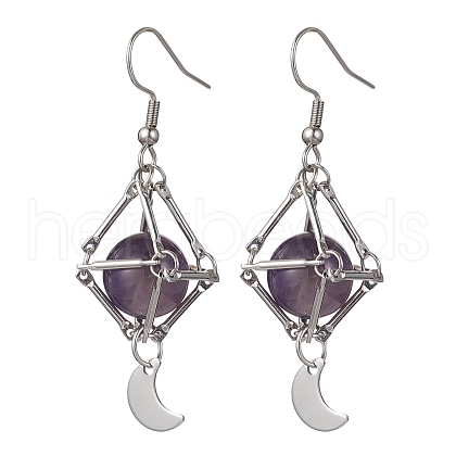 Natural Amethyst Dangle Earrings EJEW-JE05600-03-1