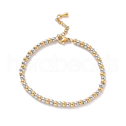 PVD Vacuum Plating 201 Stainless Steel Round Beaded Bracelet for Women STAS-D179-03GP-02-1