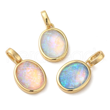 Rack Plating Brass with Synthetic Opal Pendants KK-S370-09G-1