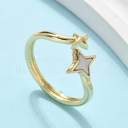 Brass Shell Cuff Rings for Women RJEW-C126-13G-1