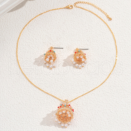 Elegant Middle Eastern Style Brass Micro Pave Cubic Zirconia Earrings & Necklaces Set for Women RL1029-1