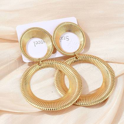 Ring 304 Stainless Steel Dangle Stud Earrings EJEW-L287-075G-1