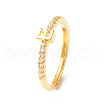 Clear Cubic Zirconia Initial Letter Adjustable Ring RJEW-C052-01G-E-1